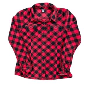 Eddie Bauer Fleece Shirt SZ S black/red checkered top‎